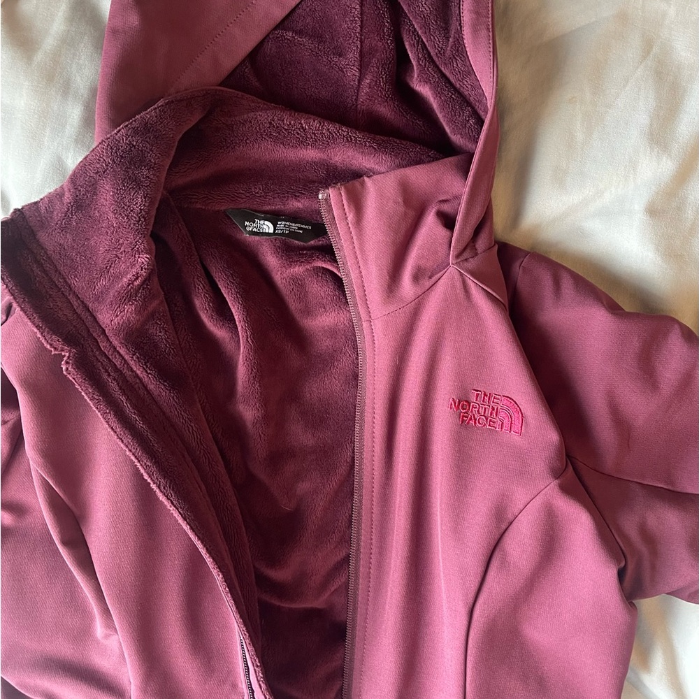 Burgundy Fleece Lined North Face Full Zip Jacket
